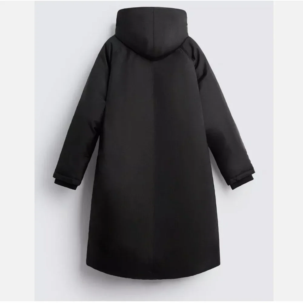 MEN Zara Charcoal Grey Black Quilted Parka With Detachable Hood Coat Size L NWT - Picture 4 of 13